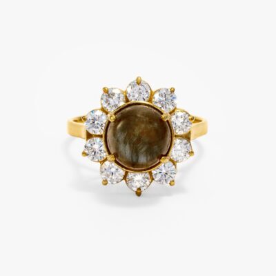 Anillo Big Bloom Oro con labradorita de 8 mm.