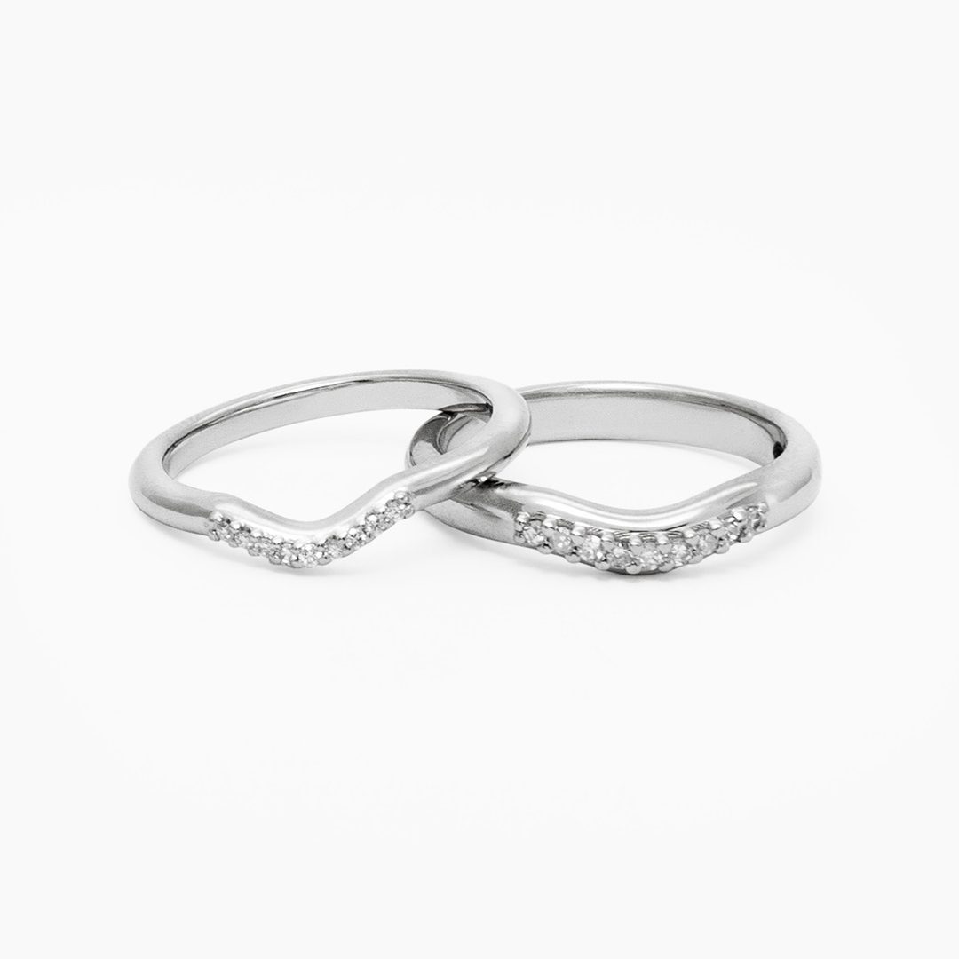 argollas oro blanco 14k, set de argollas personalizadas, argollas wave, wedding bands México, argollas con diamantes, argollas contemporáneas, joyería mexicana, archivo de matrimonio